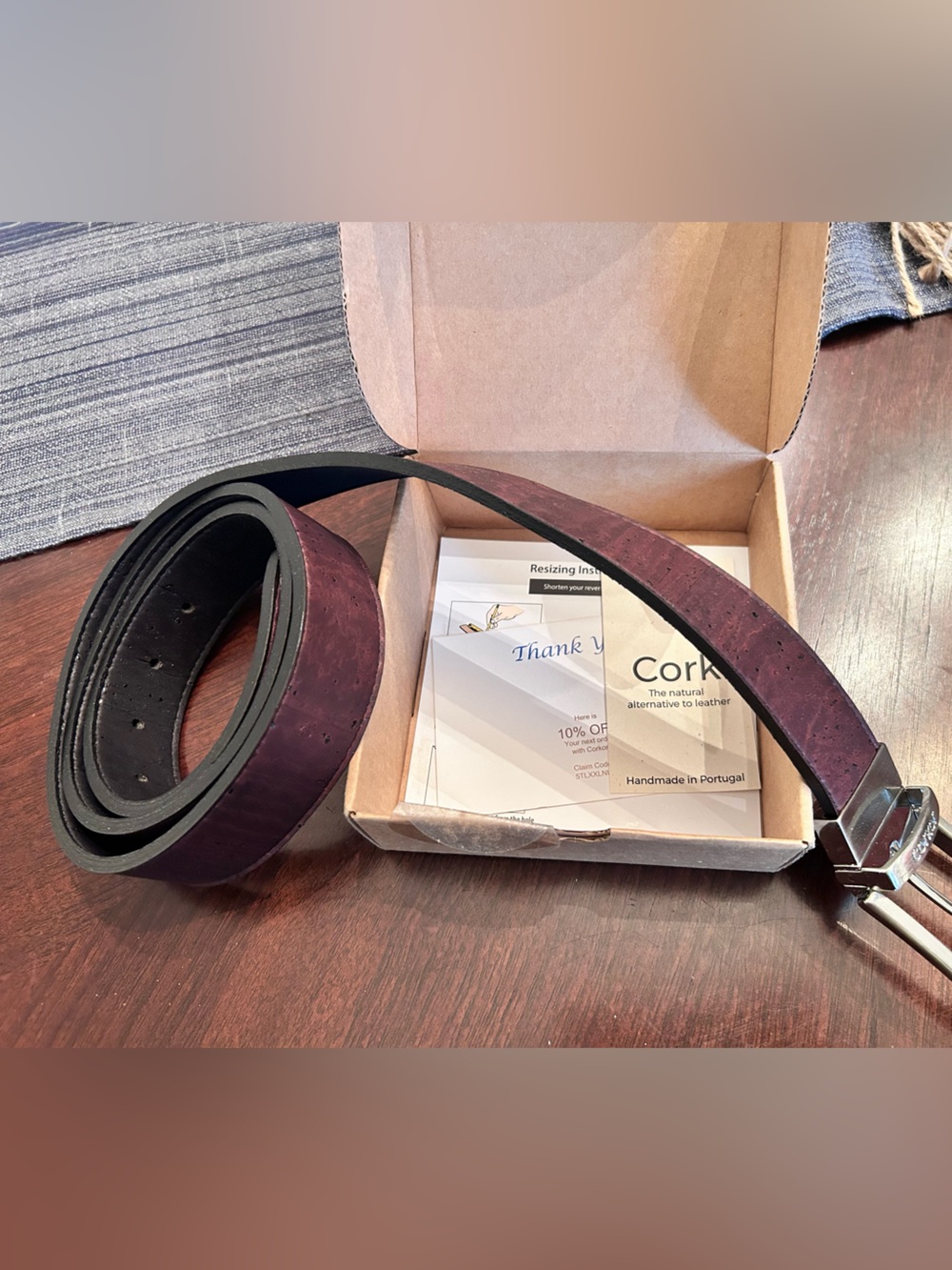 Women's brown Cork Belt with Silver Buckle